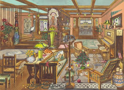 California Misyon Tarzı İç Mekan, 1946. by Perkins Harnly