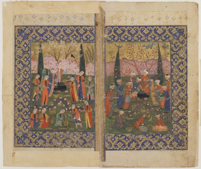 Bir bahçede piknik by Persian School