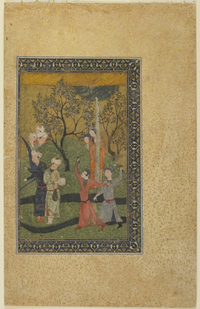 Bir bahçede saray mensuplarıyla çevrili bir prens ve prenses, c.1480 by Persian School