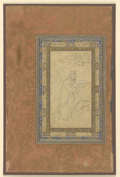 Yaşlı bir adam bir kase taşır, c.1610-15 by Persian School