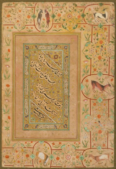 Geç Shahjahan Albümünden Kaligrafi, İran, c.1640-50 (kağıt üzerinde opak suluboya ve altın) by Persian School