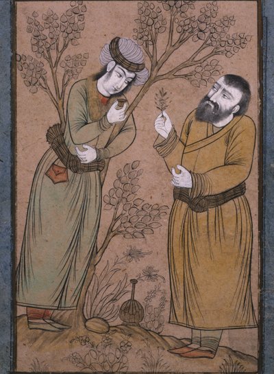 Genç bir adama bitkisel bir ilaç veren doktor, 17. yüzyılın sonlarında- 18. yüzyılın başlarında by Persian School