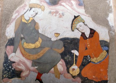 Cam ve şişe ile kadın figürleri by Persian School