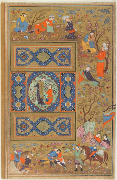 Bir albümden folyo; Verso: Bir çift aşık, İsfahan, İran, Safevi dönemi, 1590-1610 (kağıt üzerine opak suluboya, mürekkep ve altın) by Persian School
