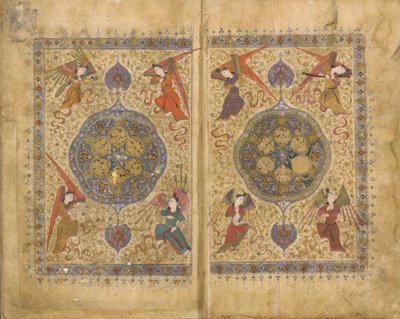 Khamsa (Beşli), Khwaju Kirmani, Şiraz, İran, Timur dönemi, 1437-38 (kağıt üzerine opak suluboya, mürekkep ve altın) by Persian School