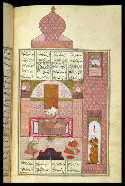 Bayan D-212 fol.221b Bahram (420-28) Rum Prensesini Ziyaret Eder, 