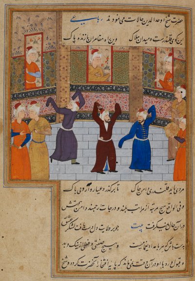 Veya. 11837, f.152 Muhammed Tabadkani (ö.1486) dervişlerle dans ediyor, Kamal al-Din Hüseyin Gazurgahi