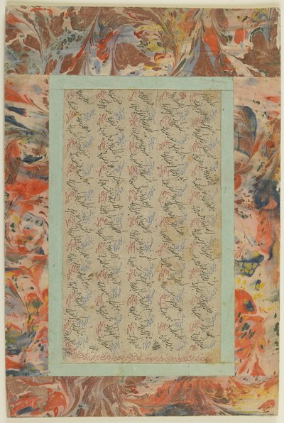 Kaligrafi sayfası, müstakil albüm folyosu, 19. yüzyıl (kağıt üzerine mürekkep ve renkli) by Persian School