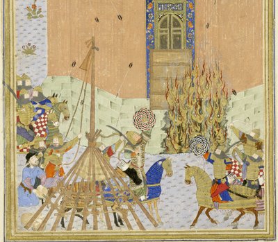 Farsça 239 fol.223a Detay: Gang Dizh kalesi mayınlarla saldırıya uğradı, Shahname
