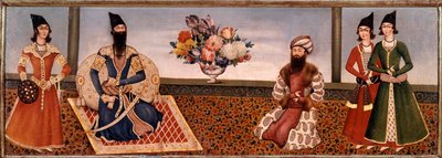 Pers Kralı Fath Ali Shah (1771-1834) sarayının üyelerini çevreliyor Şiraz Okulu Tablosu (Şiraz) (19. yüzyıl) Tahran, Foroughi Koleksiyonu by Persian School