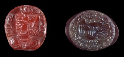 Pers sanatı: İkinci Pers imparatorluğunun kralı I. Kavadh (veya Qobad, Kobad, Kabad) (MS 488-496) ve Sasani döneminin akik damgasının camei. MS 5. veya 6. yüzyıl. Paris, B.N. by Persian School