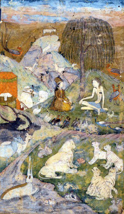 Dünyanın Yaratılışını temsil eden 17. yüzyıl Pers minyatürü: Erkek ve Kadın, tüm hayvanların yanı sıra hayat ağacının yanında temsil edilir. Zerdüştlük: Zerdüşt dini (Zerdüşt, Zerdüşt, Zerdüşt veya Zerdüşt) by Persian School