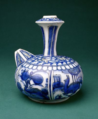 Safevi Mavi ve Beyaz Kendi, 1600-50 (sır altı boyalı çanak çömlek) by Persian School
