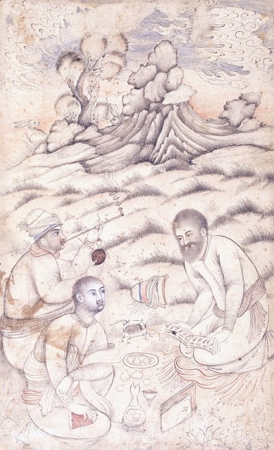 Bir Manzarada Üç Genç Adam, c. 17. yüzyılın ortaları by Persian School