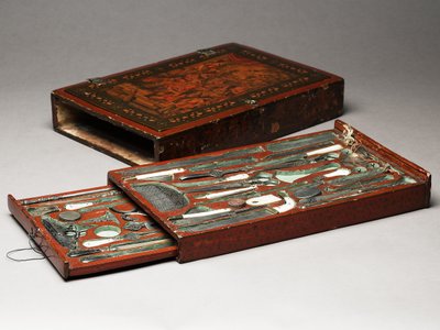 Kutsal Aileyi tasvir eden alet takımı, 1830 dolayları (karma teknik) by Persian School