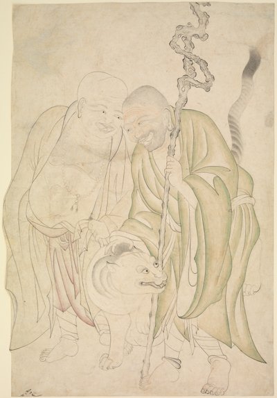 İki Lohan, c.1480 (Kağıt üzerine mürekkep ve şeffaf sulu boya) by Persian School
