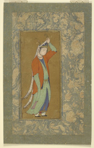 Kadın aigrettesini düzeltiyor, c.1590 by Persian School