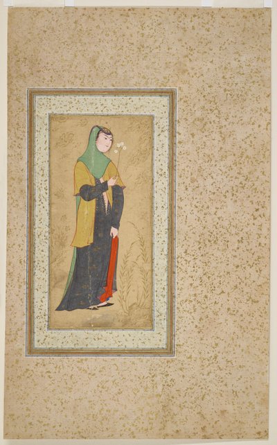 Bir sprey çiçekli kadın, c.1595 by Persian School