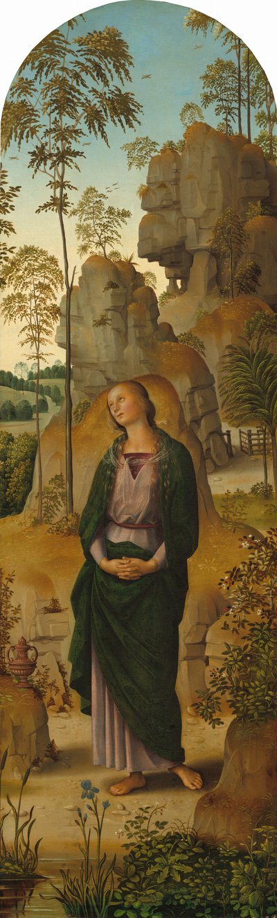 Bakire, Aziz John, Aziz Jerome ve Aziz Mary Magdalene ile Çarmıha Gerilme..., c. 14821485 by Perugino
