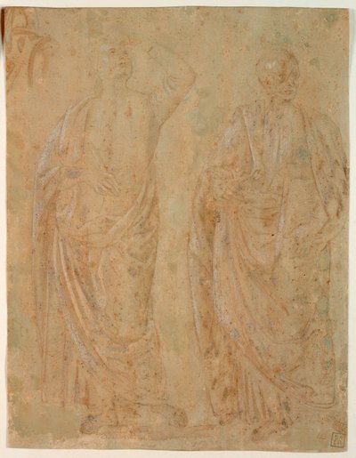 İki Ayakta Drapeli Erkek Figürü by Perugino