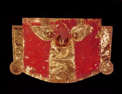 İnka maskesi (kırmızı boya ile altın) by Peruvian School