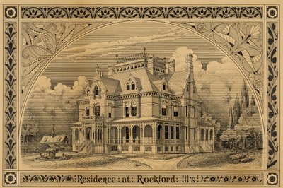 NC Thompson House, Rockford, Illinois, Perspektif, 1876. by Peter Bonnett Wight