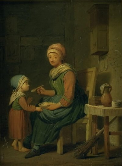 Kızına yiyecek bir şeyler veren bir çiftçinin karısı by Peter Cramer