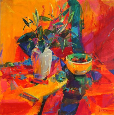Kırmızı Bir Zemindeki Zambaklar, 2012 by Peter Graham (Contemporary)