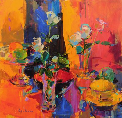 Gül ve Meyveli Natürmort Tablosu by Peter Graham (Contemporary)