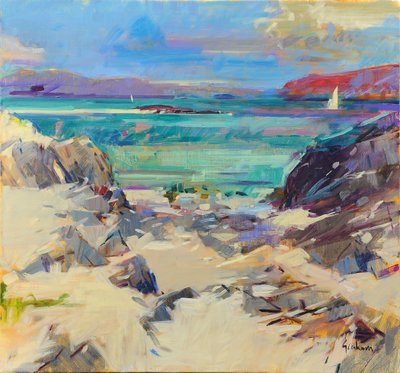 Iona Kum ve Kayalıkları, 2021 (tuval üzerine yağlıboya) by Peter Graham