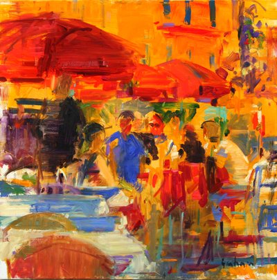 Terasta Öğle Yemeği, Villefranche-sur-Mer (tuval üzerine yağlıboya) by Peter Graham