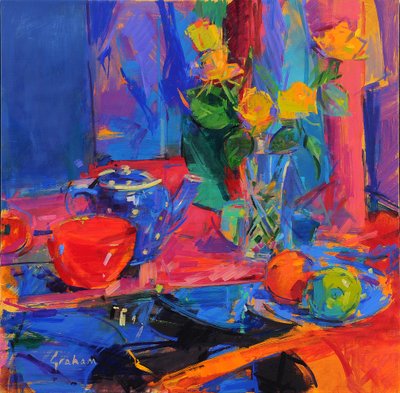 Rhapsody in Blue , 2021 (tuval üzerine yağlıboya) by Peter Graham