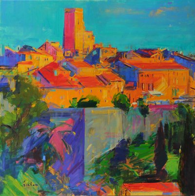 Saint-Paul de Vence, Altın Işık, 2022 (tuval üzerine yağlı boya) by Peter Graham