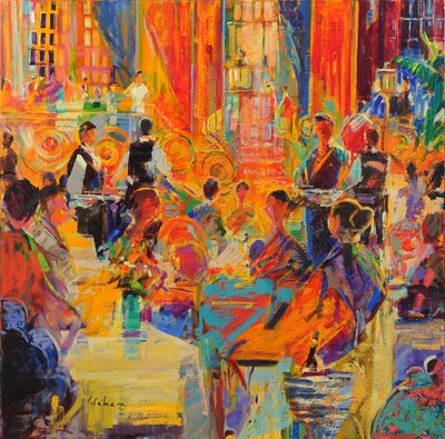 The Waldorf, 2021 (tuval üzerine yağlıboya) by Peter Graham