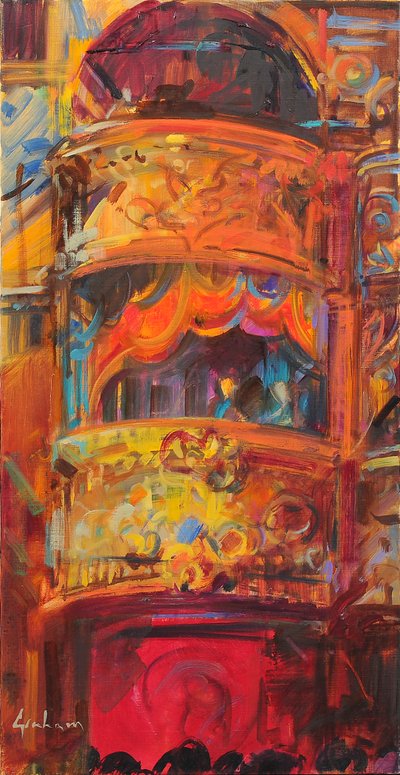 Theatre Delights Londra, 2021 (tuval üzerine yağlıboya) by Peter Graham