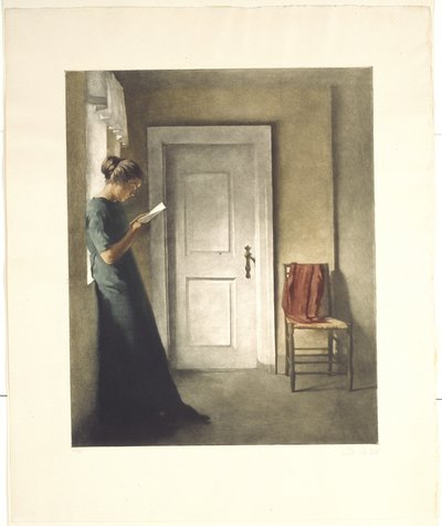 Kırmızı bir şal ile iç by Peter Vilhelm Ilsted