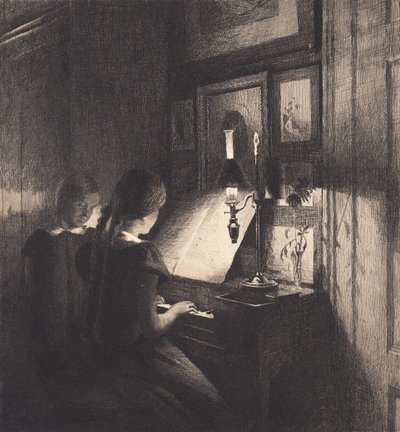 Piyano başında iki küçük kız by Peter Vilhelm Ilsted