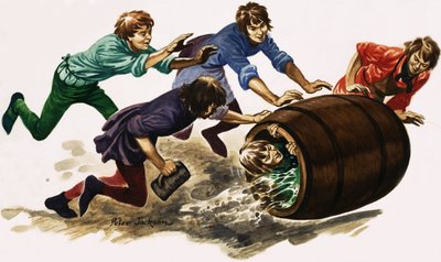 Yeni kalifiye bir çırak biraya batırılır ve bir fıçıda yuvarlanır. by Peter Jackson