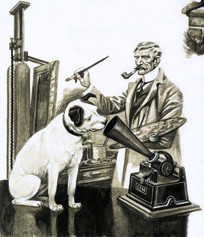 Bir gramofon dinleyen köpeği boyayan sanatçı by Peter Jackson