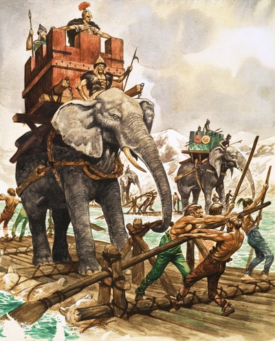 Hannibal ve filleri bir nehri salla geçiyor by Peter Jackson
