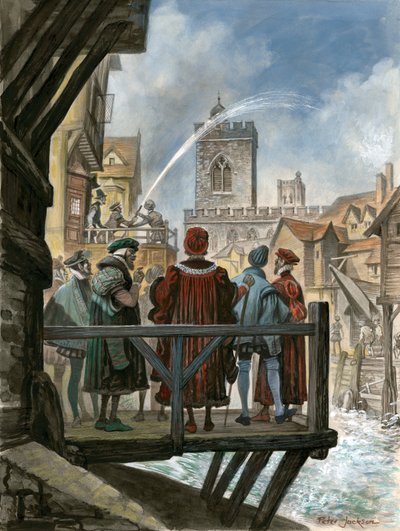 Peter Morris'in eski Londra Köprüsü'ndeki su işleri Lord Mayor ve Aldermen of the City tarafından beğeniliyor by Peter Jackson