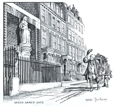 Kraliçe Anne Kapısı, Londra (kağıt üzerine mürekkep) by Peter Jackson