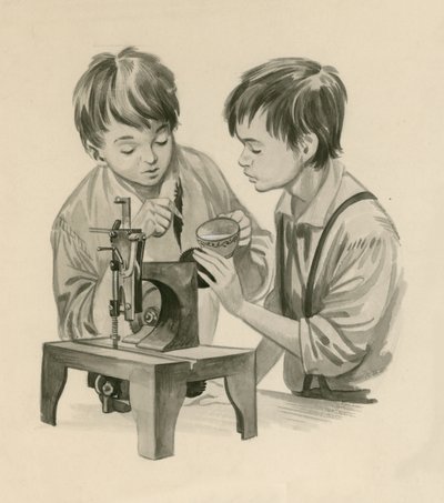 Wright Kardeşler erkek olarak, dikiş makinesine tüyle su bırakıyorlar. by Peter Jackson