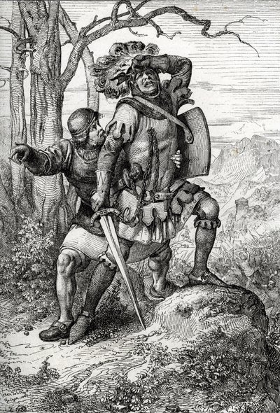 Avusturya Dükü Leopold I, Habsburg Lordu, 15 Kasım 1315'te Morgarten Savaşı'nda İsviçre konfederasyonlarına karşı arkadaşlarından biri tarafından kurtarıldı (15 Kasım 1315'te Morgarten Savaşı, Avusturya Dükü Leopold I, bir asker tarafından kurt by Peter Johann Nepomuck Geiger