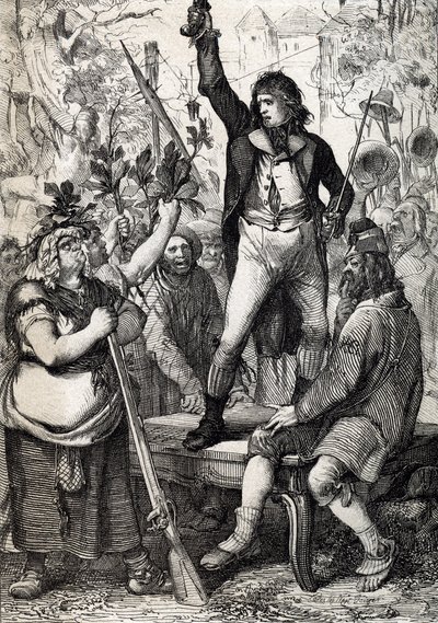 1789'da Fransız Devrimi'nin patlak vermesi: Toplanan halk, bir kokart rengini seçmeye ve silahlanmaya teşvik ediliyor tarihsel) yazan Anton Ziegler by Peter Johann Nepomuck Geiger
