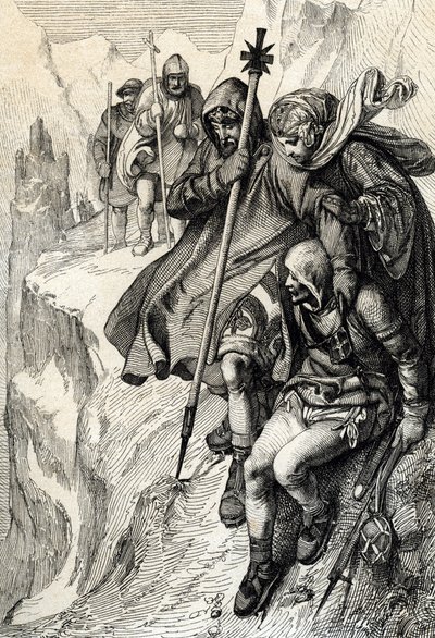 Romalıların Kralı IV. Henry, Alpleri geçmek ve Toskana Kontesi Mathilde'ye, Papa VII. Canossa ve by Peter Johann Nepomuck Geiger