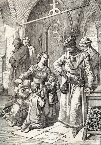 Portekiz Kralı I. Peter'in (Pedro I) ikinci karısı soylu Ines de Castro'nun (1320-1355) Santa Clara de Coimbra manastırında öldürülmesi, Portekiz 1355 (Portekiz Kralı I. Peter'in karısı Ines Castro'nun manastırda öldürülmesi Santa Clara in  by Peter Johann Nepomuck Geiger