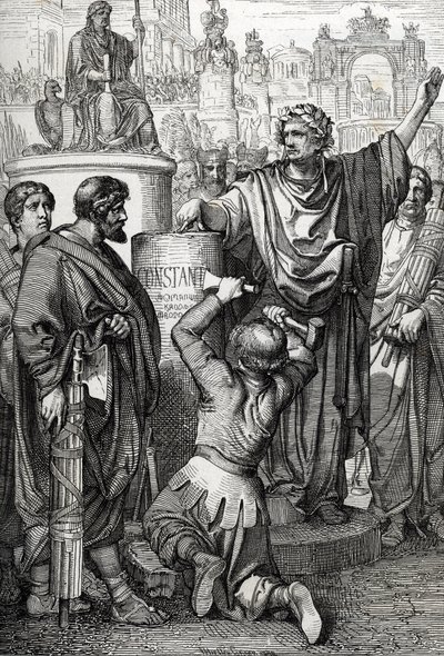 Konstantinopolis'in, imparatorluğun başkentini Konstantinopolis olarak yeniden adlandırdığı Bizans'a aktaran büyük İmparator Konstantinopolis tarafından kurulması by Peter Johann Nepomuck Geiger