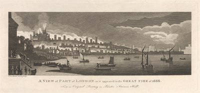 1666'daki Büyük Yangında göründüğü şekliyle Londra'nın Bir Kısmının Görünümü by Peter Mazell