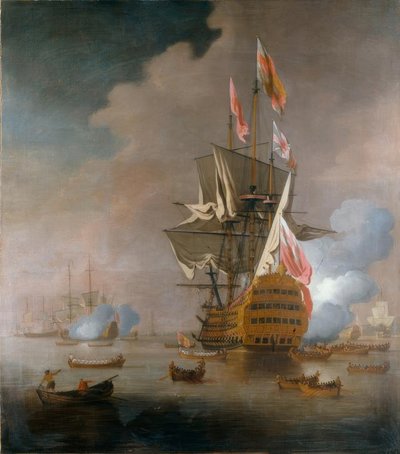 Bir Kraliyet Partisi, Kızılların Amiral Gemisine Yaklaşıyor by Peter Monamy